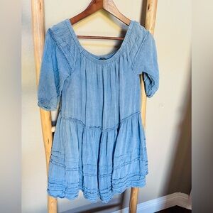 Polo Ralph Lauren Blue Chambray Off Shoulder Peasant Tunic Top Womens 16
